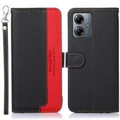 KHAZNEH For Motorola Moto G14 4G Litchi Texture Phone Shell RFID Blocking Wallet Stand Leather Cover - Black