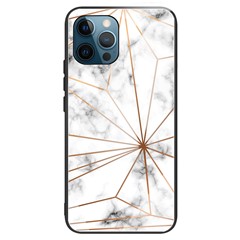 For iPhone 15 Marble Pattern Printing TPU + Tempered Glass Phone Case Drop-proof Cell Phone Cover - Style M