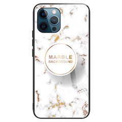 For iPhone 15 Marble Pattern Printing TPU + Tempered Glass Phone Case Drop-proof Cell Phone Cover - Style P
