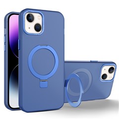 Rubberized Soft TPU+PC Case for iPhone 15 Plus Kickstand Shockproof Phone Cover Compatible with MagSafe - Sapphire