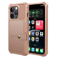 For iPhone 15 Pro PU Leather+TPU Cell Phone Case Card Slots Wallet Cover Support Magnetic Car Mount - Pink