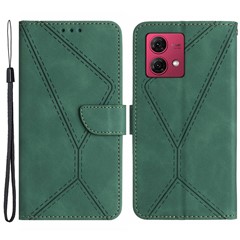 HT05 For Motorola Moto G84 5G PU Leather Folio Case Imprinted Line Wallet Stand Phone Cover - Green
