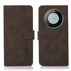 KHAZNEH For Huawei Mate 60 Pro Textured Wallet Stand Cover PU Leather Smartphone Case - Brown