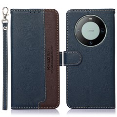 KHAZNEH RFID Blocking Case for Huawei Mate 60 , Anti-scratch Litchi Texture Phone Shell Wallet Stand Leather Cover - Blue