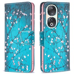 For Honor 90 PU Leather Pattern Printing Phone Case Stand Wallet Protective Cover - Plum Blossom