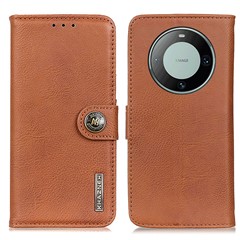 KHAZNEH For Huawei Mate 60 Cowhide Texture Shockproof Case Stand Wallet PU Leather Phone Cover - Brown