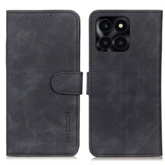 KHAZNEH For Honor X6a 4G Dustproof Retro Texture Case Wallet Phone Cover Stand PU Leather Protection Shell - Black