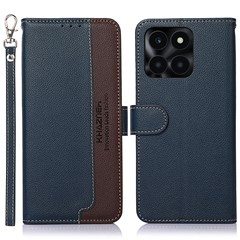 KHAZNEH For Honor X6a 4G RFID Blocking Wallet Case Litchi Texture PU Leather Phone Cover - Blue