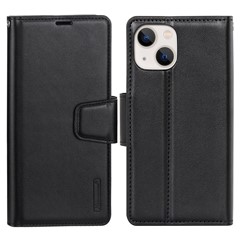 HANMAN Mill Series for iPhone 15 Plus PU Leather Mobile Phone Case Wallet Cell Phone Stand Cover - Black