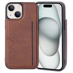 HANMAN Mika Series For iPhone 15 PU Leather Coated TPU Case Card Holder Cell Phone Cover - Brown