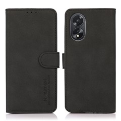 KHAZNEH For Oppo A38 4G Magnetic Clasp Wallet Stand Cover Textured PU Leather Phone Case - Black