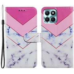 For Honor X6a 4G Case PU Leather Pattern Folio Flip Stand Phone Cover - Smoke Marble