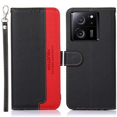 KHAZNEH For Xiaomi 13T / 13T Pro / Redmi K60 Ultra Case RFID Blocking Leather Case with Stand Wallet - Black