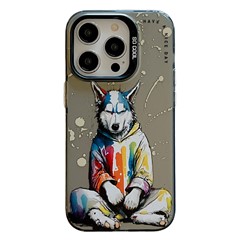 For iPhone 15 Pro Phone Case PC+TPU Graffiti Animal Pattern Design Cover - Sweater Dog