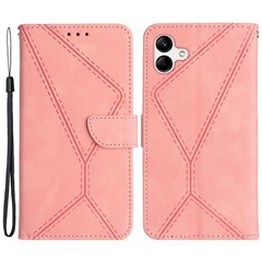 HT05 For Samsung Galaxy A05 4G Case PU Leather Imprinted Line Phone Stand Cover - Pink