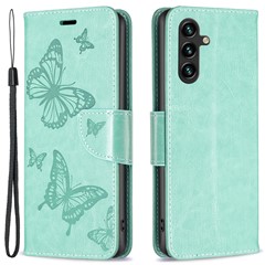 For Samsung Galaxy A15 4G Case Butterfly Imprinted PU Leather Wallet Cover - Green