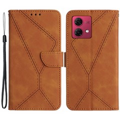 HT05 For Motorola Edge 40 Neo 5G Case PU Leather Wallet Lines Imprint Phone Cover - Brown