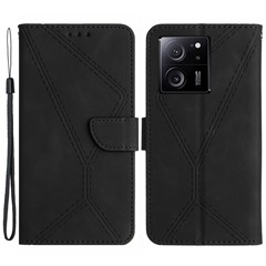 HT05 For Xiaomi 13T / 13T Pro Case Imprinted PU Leather Wallet Phone Stand Cover - Black