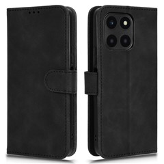 For Honor X6a 4G Case Skin-touch Leather Phone Cover with Wallet Stand - Black