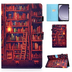 For Samsung Galaxy Tab A11+ / A9+ PU Leather Case Pattern Printing Smart Tablet Cover with Pencil Holder - Bookshelf