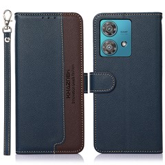 KHAZNEH For Motorola Edge 40 Neo 5G Shockproof Phone Case RFID Blocking Wallet Leather Cover - Blue