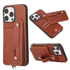 Style 03 For iPhone 14 Pro Max Case PU Leather+TPU Anti-drop Phone Cover with Card Slots - Brown