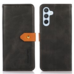 KHAZNEH For Samsung Galaxy A15 4G Case Cowhide Texture PU Leather Stand Phone Cover - Black