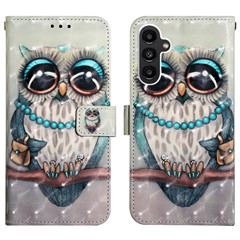 For Samsung Galaxy A05s 4G Leather Case 3D Pattern Printing Wallet Stand Mobile Cover with Strap - Grey Owl