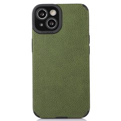 For iPhone 15 Case Dual Color Design PU Leather Coated TPU Phone Back Cover - Green