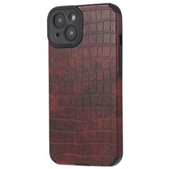 For iPhone 14 Case Crocodile Texture Anti-scratch PU Leather Coated TPU Cell Phone Cover - Red