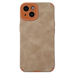 Morandi Style for iPhone 14 Case PU Leather Coated TPU Drop-proof Phone Back Cover - Brown