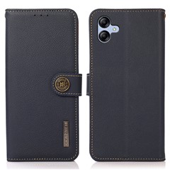 KHAZNEH For Samsung Galaxy A05 4G Case Wallet RFID Blocking Genuine Cow Leather Phone Cover - Blue