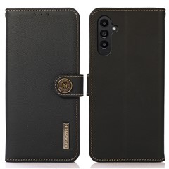KHAZNEH For Samsung Galaxy A05s 4G Case Genuine Cow Leather Wallet RFID Blocking Cell Phone Cover - Black