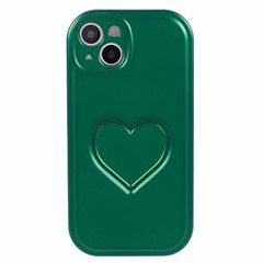For iPhone 14 Case IMD 3D Effect Love Heart Phone TPU Cover - Green