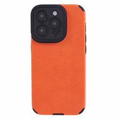 For iPhone 15 Pro Max Case Anti-fingerprint Leather Coated TPU Phone Cover - Orange