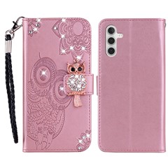 For Samsung Galaxy A25 5G (Global) (161.0 x 76.5 x 8.3mm) Case Owl Imprint Rhinestone Decor Leather Phone Wallet Cover - Rose Gold