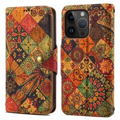 For iPhone 15 Pro Case Flower Pattern PU Leather Wallet Phone Cover with Stand - Autumn