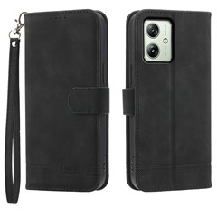 DIERFENG DF-03 For Motorola Moto G54 5G Case Slim-Fit Phone Shell Imprinted PU Leather Wallet Stand Cover - Black