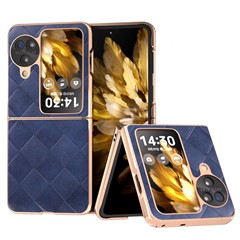 For Oppo Find N3 Flip 5G Case PU Leather + PC Grid Texture Electroplating Cover - Blue