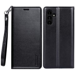HANMAN Minuo Series For Samsung Galaxy M14 5G Phone Case Leather Cover with Wallet - Black