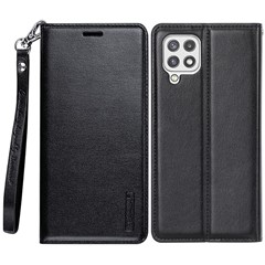 HANMAN Minuo Series For Samsung Galaxy M53 5G Case PU Leather Wallet Cover - Black