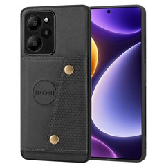 For Xiaomi Redmi Note 12R 5G Case PU Leather Coated TPU Phone Cover with Card Slots - Black