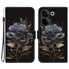 For TECNO Camon 20 4G / 20 Pro 4G Leather Case Wallet Stand Phone Cover - Black Rose