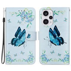 For Xiaomi Poco F5 5G / Redmi Note 12 Turbo Case PU Leather Stand Cover - Blue Butterfly Flower