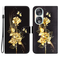 For Honor 90 Case Pattern Printing Shockproof Phone Cover - Gold Butterfly Rose