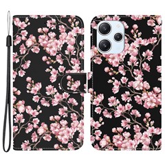 For Xiaomi Redmi 12 4G Case PU Leather Pattern Folio Phone Cover - Plum Blossom