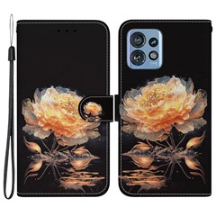 For Motorola Edge 40 Pro 5G Case PU Leather Wallet Pattern Phone Cover - Gold Peony