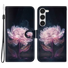 For Samsung Galaxy S23+ Case PU Leather Pattern Stand Wallet Phone Cover - Purple Peony