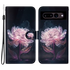 For Google Pixel 7 5G Case PU Leather Pattern Wallet Flip Phone Cover - Purple Peony