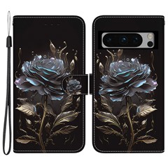 For Google Pixel 8 Pro Case PU Leather Magnetic Closure Protective Phone Cover - Black Rose